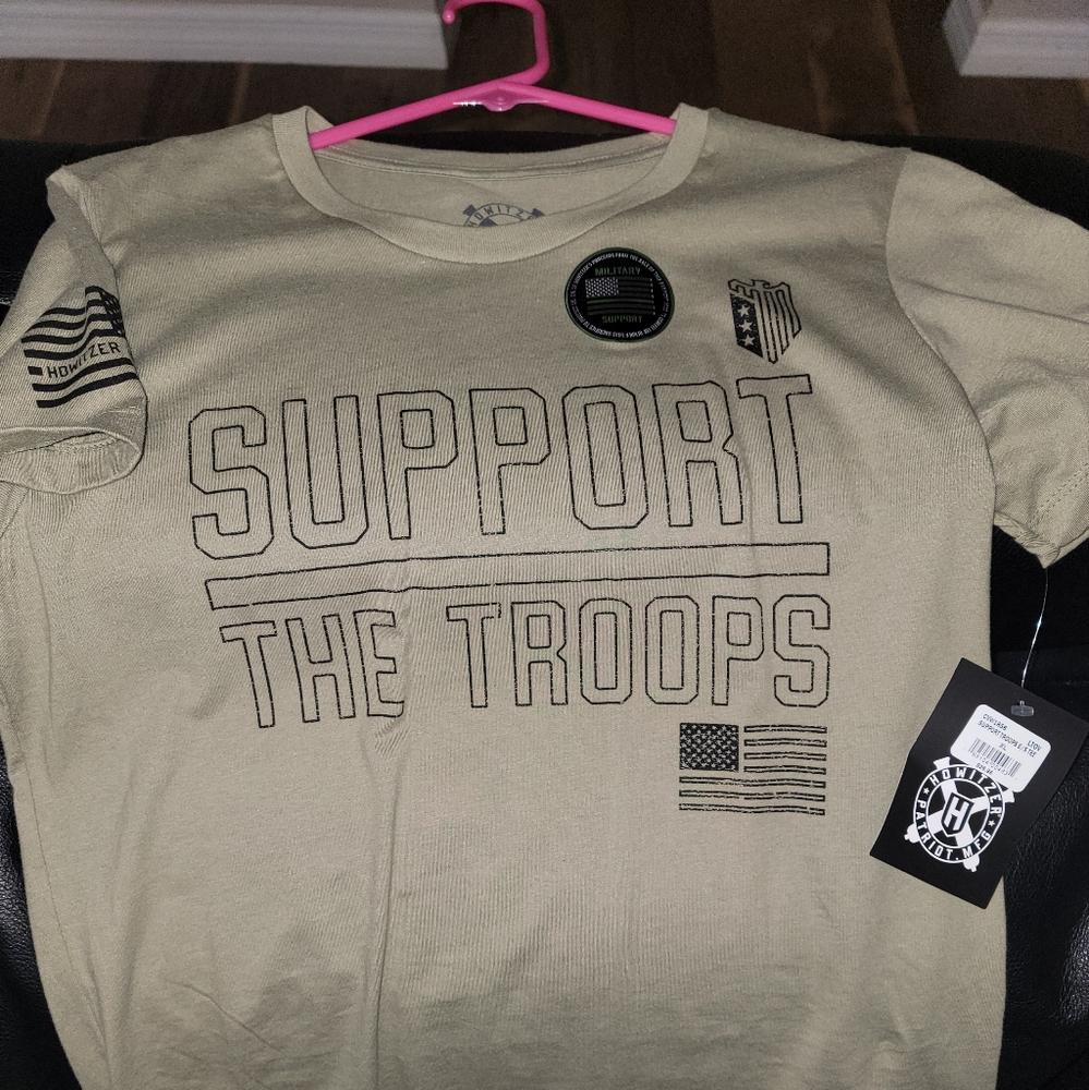 Support our troops shirt. The color is army green and it's new with tags.